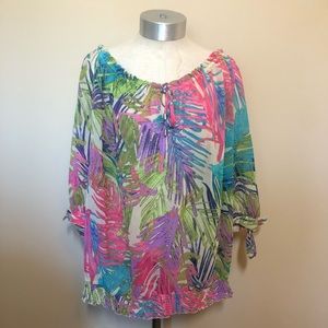 🐱Lane Bryant multicolor blouse leaves 18/20 resort wear beach spring summer